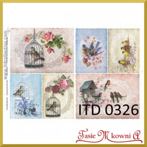 Papier do decoupage KLASYCZNY A4 D0326M - PTASZKI KLATKI