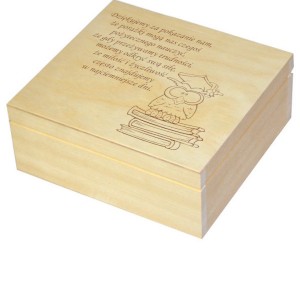 Drewniana szkatułka z grawerem dla nauczyciela, wzór nr 2, kwadrat, naturalne