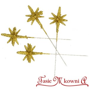 Gwiazdki brokatowe mini 3d na druciku 3cm/6 szt. złote