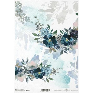 Papier ryżowy A4 R1730 niebieskie kwiaty, narożnik