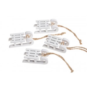 Mini drewniane sanki białe ZESTAW 5cm/4 szt