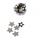 Gwiazdki czarne z drobinkami kryształków PUDEŁKO - ozdoby na przylepcu 3,5cm/24szt.