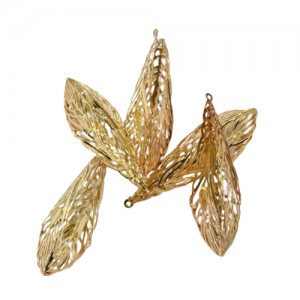 Łezka liść z diamencikami - zawieszka ozdobna złota  6,5cm/ 12szt.