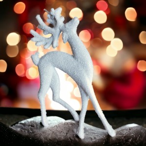 Renifer brokatowy biały zawieszka 14cm