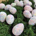 Mini jajka pastelowe żóty z białym nakrapiane 1,5x1,8 cm - 100 szt