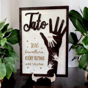Prezent na Dzień Ojca Ramka A4 z imionami dzieci Personalizowana pamiątka dla Taty kolor naturalny 