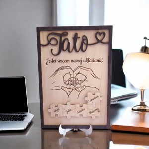 Prezent na Dzień Ojca Ramka A4 z imionami dzieci Personalizowana pamiątka dla Taty , dwukolorowy 