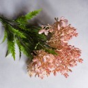 Bukiet gałązek, listki, kwiatuszki i pączki - 36cm - jasny róż