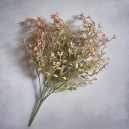 Gałązka - bukiet listki i kwiatuszki 37cm zieleń z łososiem
