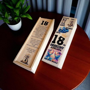 Pudełko na alkohol PREZENT na 18-tkę, skrzynka z nadrukiem 