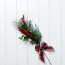 Gałązka igliwie, jarzębina, eukaliptus, z kokardą - 78cm