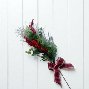 Gałązka igliwie, jarzębina, eukaliptus, z kokardą - 78cm