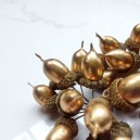 Żołędzie na druciku, złote - 12szt