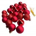 Bombki plastikowe kulki mat/blysk/brokat  3cm/24szt. CZERWIEŃ