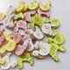 Drewniane kury, kurki, kwoki 36szt - białe, żółte, różowe i limonka