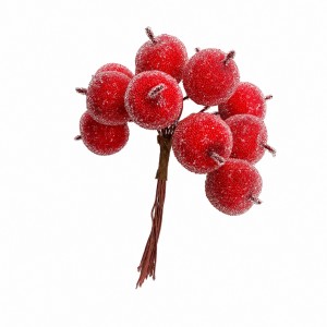 Rajskie jabłuszka oblodzone, oszronione, cukrowe czerwono-pomarańczowe 3cm/6szt. na druciku